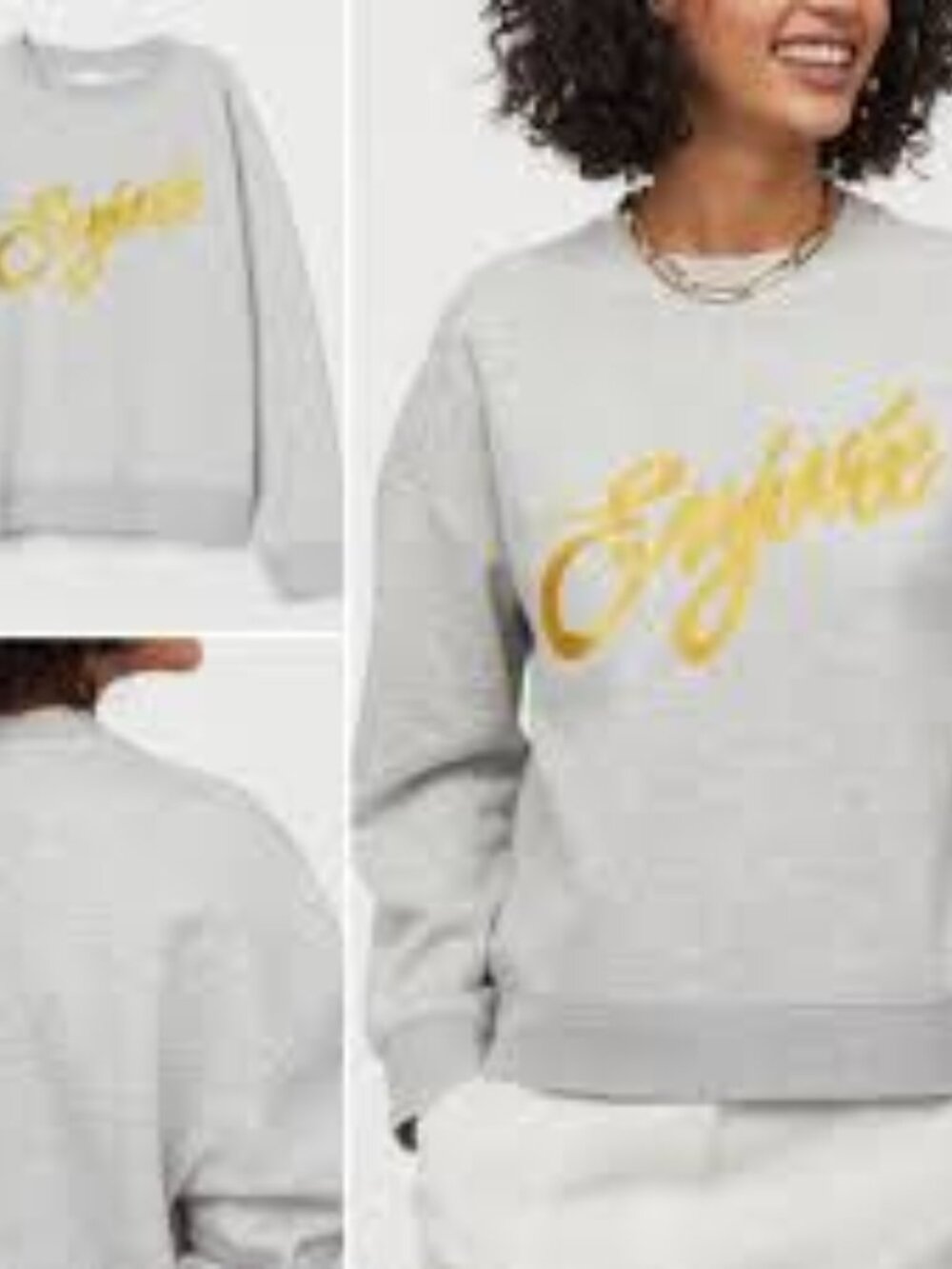 H&M Gray Long Sleeved Sweatshirt Mongrammed "ENJOUEE" in Yellow Size Large